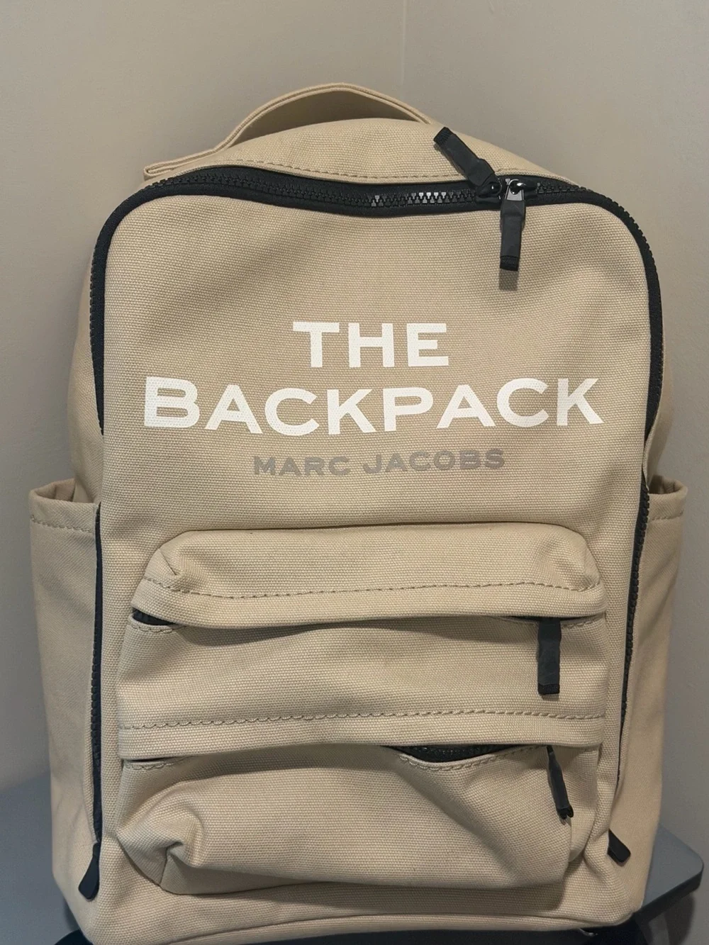 Marc Jacobs Beige Canvas Backpack with Black Straps